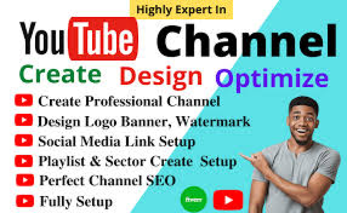 create and setup youtube channel with logo, banner, intro, outro, video SEO,cash cow video